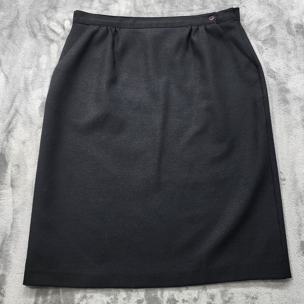 Vintage Donnkenny Skirt Womens 10P PETITE Black Pencil Pockets Button‎ Office